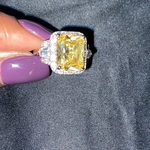Cocktail Ring- yellow diamond w/matching sidestone